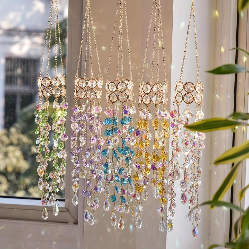 Cross-Border INS Style Sun Catcher: Colorful Crystal and Metal Wind Chime Wall Ornament