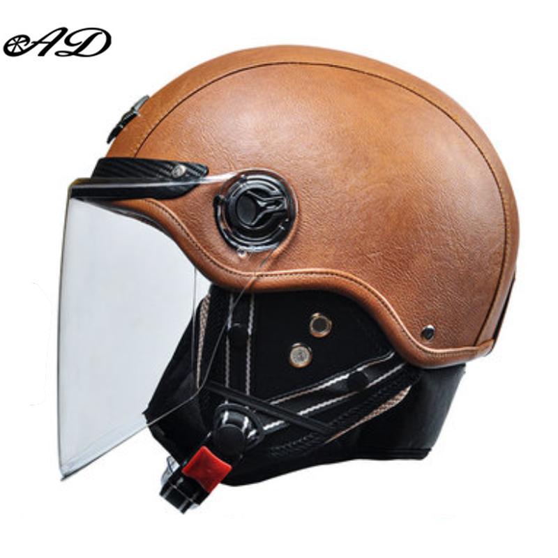 Buy AD Retro Motorcycle Helmets with Harley Visor Leather Helmet