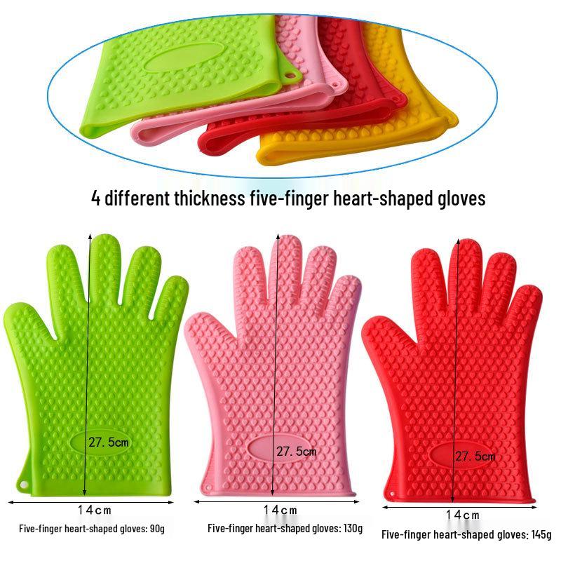 Heart-Shaped Heat-Resistant Silicone Kitchen Gloves - Non-Slip, Waterproof for Baking, BBQ, Grilling, and Microwave.