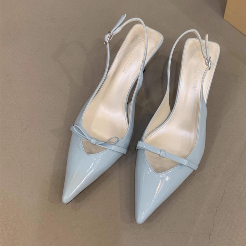 

Fashion Spring New Baotou Sandals Women s Fashion Pointed Head Shallow Mouth Butterfly Knot Anti-slip Wear-resistant High Heels 39 небо синє кольору