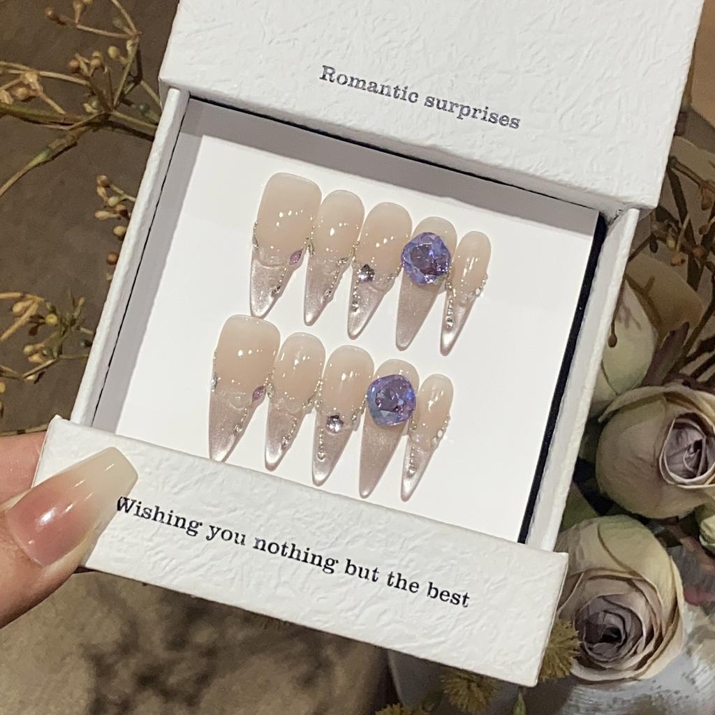 Light Luxury High-end Feeling Ice-transparent Gradient Cat Eye Small Diamond Glass Candy Square Beads Removable Nail Piece