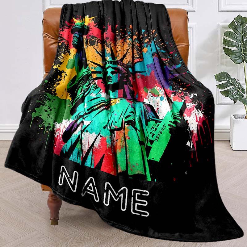 Colorful Statue Of Liberty Customize Your Name Outdoor Blanket Used For Chair Office Sofa Bed Camping Soft And Warm Giving Friends And Relatives