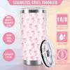 Whaline Pink Bow Tumbler Stainless Steel Travel Tumbler with Lid Straw Brush Coquette Bowknot Coffee Mug Cup for Women Friend Holiday Birthday Party