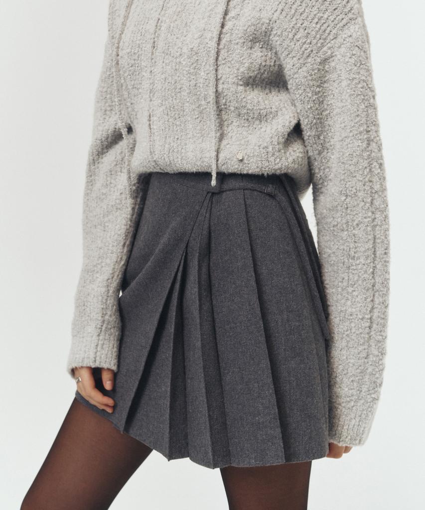 Artid Pleated Wool Wrap Skirt_Melange Grey