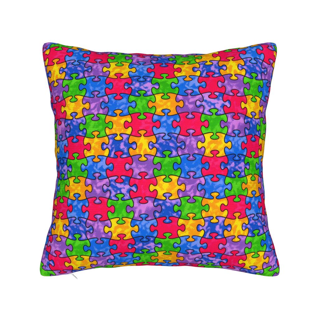 Vibrant Neon Dense Autism Puzzle Pillow Cover Comfy Cushion Cover Fashion Pillow Case For Sofa Car Home Decor