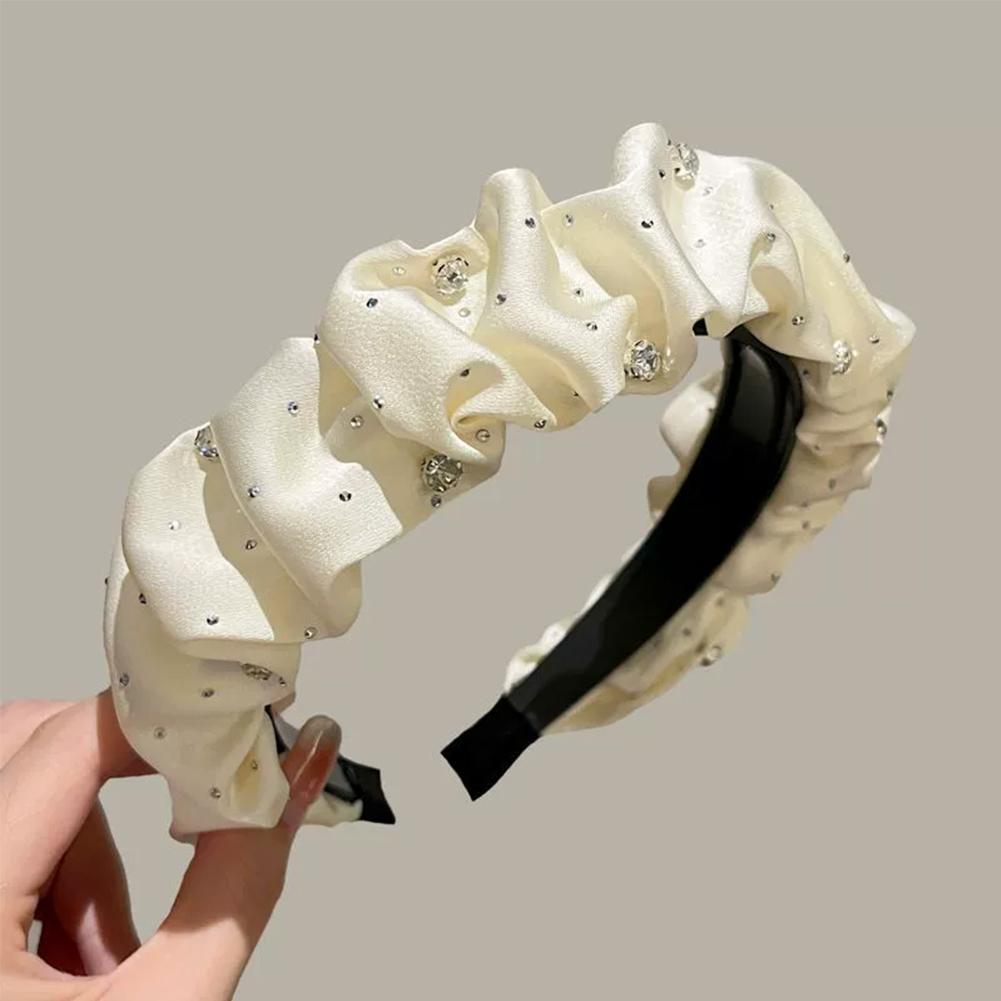 Luxuriöse Strass Haarbänder Für Frauen Einfarbig Mode Haar Bands Hoop Falten Stirnbänder Ha K2P6