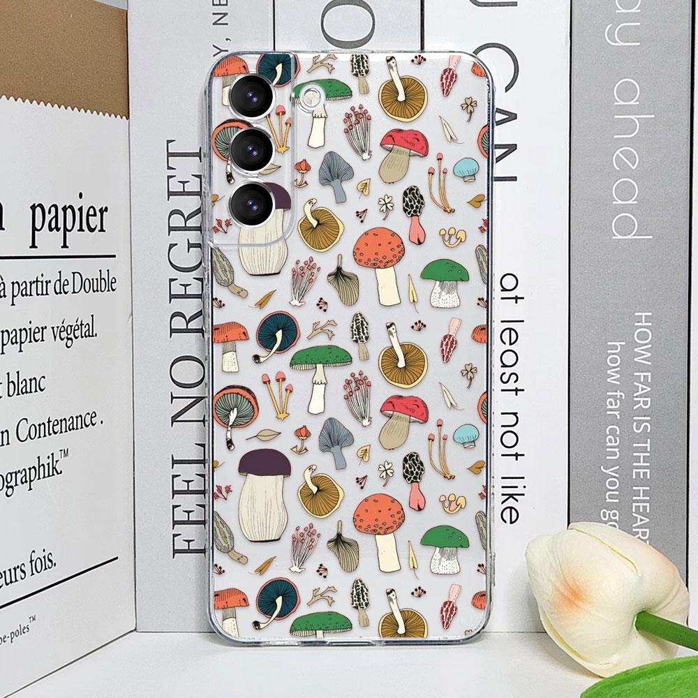 Cute Forest Fantasy Mushroom Phone Case for Samsung Galaxy S25 S24 S23 FE S22 Plus S21 Ultra Transparent Soft Covers Art Fundas