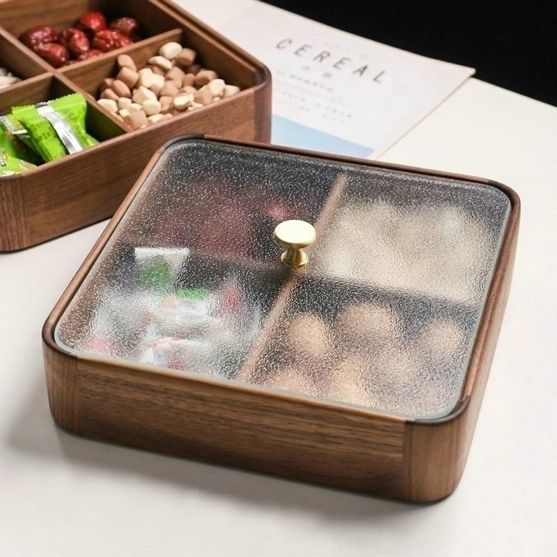 1PCS Wood Snack Box Divided Grid Dried Fruit Tray Vintage Ornament For Home Living Room Candy Nut Melon Seeds Storage Box