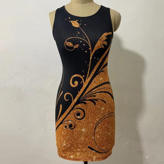 O-Gât fără mâneci talie strânsă rochie de femeie rochie de vară cu imprimare strălucitoare