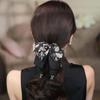 French Style Black Bow Shark Clip Elegant Women Sequin Hairgrips Shiny Rhinestone Hair Claw  Daily