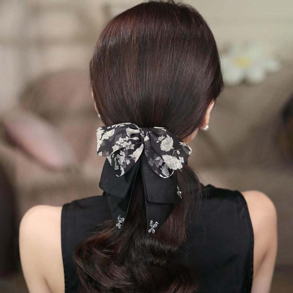 French Style Black Bow Shark Clip Elegant Women Sequin Hairgrips Shiny Rhinestone Hair Claw  Daily