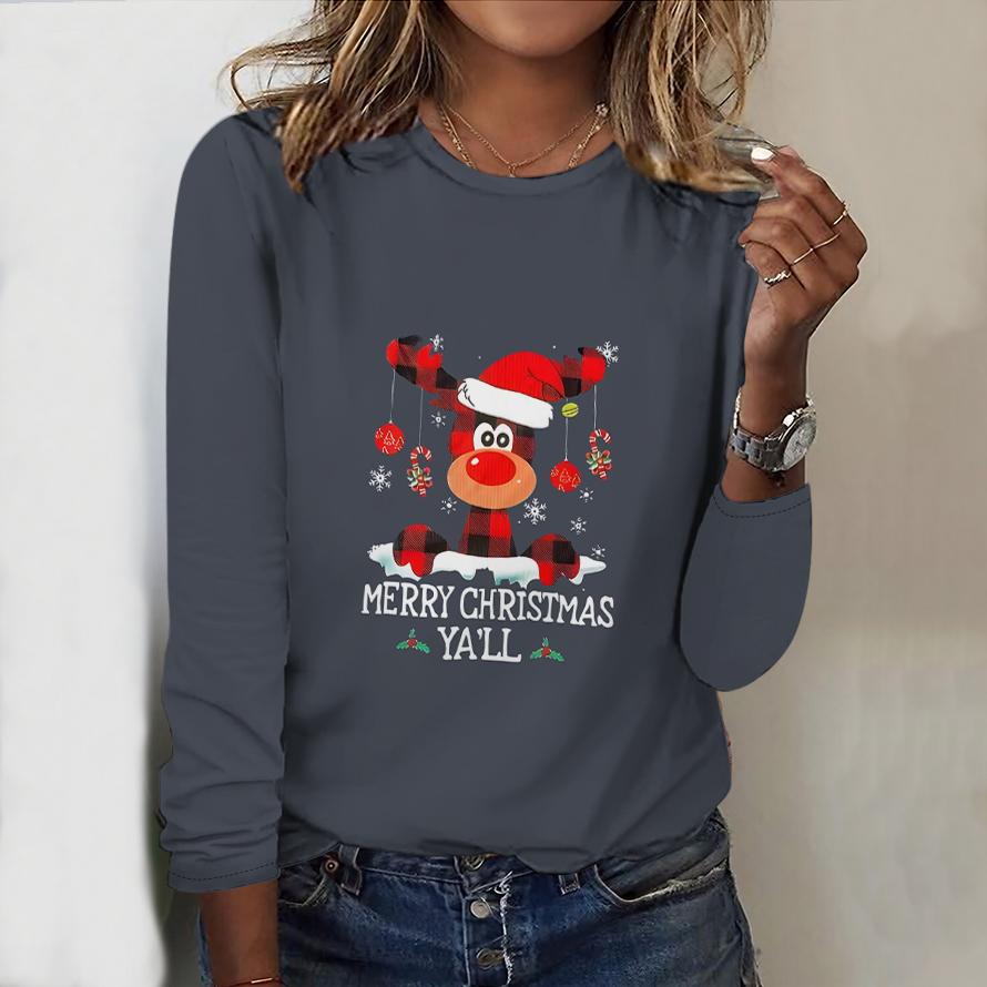 2025 Høst & Vinter Dame Ny Casual Rund Hals Langermet Topp 3D Julemønster Ideell Halloween Julegave
