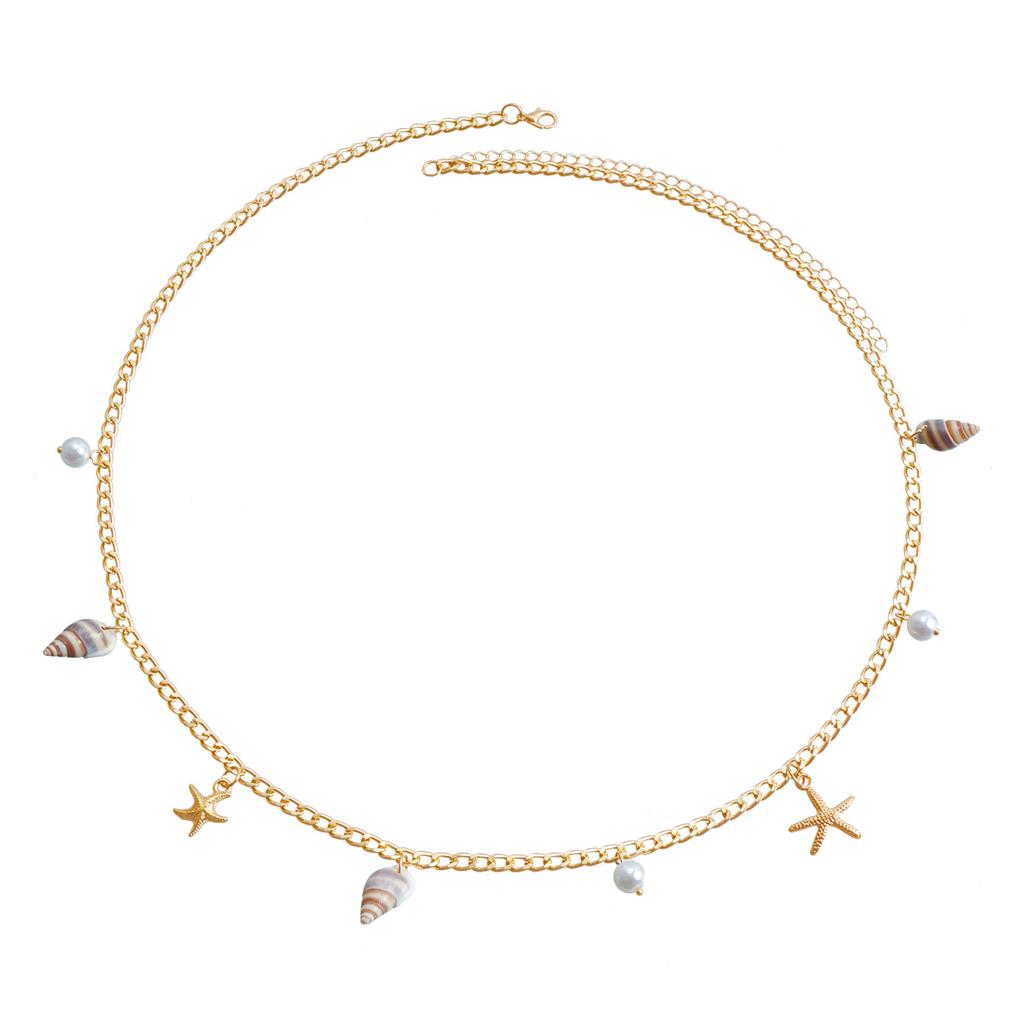 Bohemian Beach Waist Chain Belly Chain With SeaShell Pearl Starfish Decors For Women Girl Pool Parties Music Festival