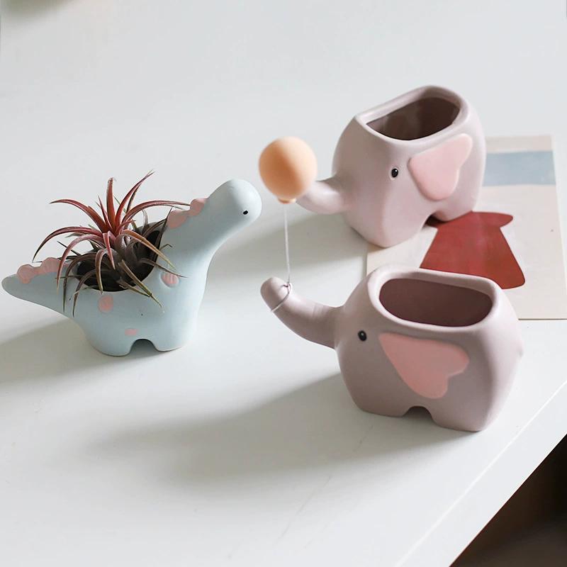 Cute Succulent Ceramic Flower Pot Animal Shape Elephant Dinosaur Plant Pot Desktop Balcony Decoration Home Decor Ceramic Vase