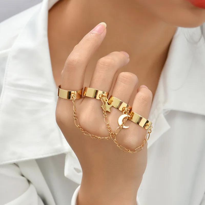 Simple Heart Slave Chain Bracelet Gold Plated Link Connected Wide Finger Ring Bracelets Jewelry Gifts For Women Girls
