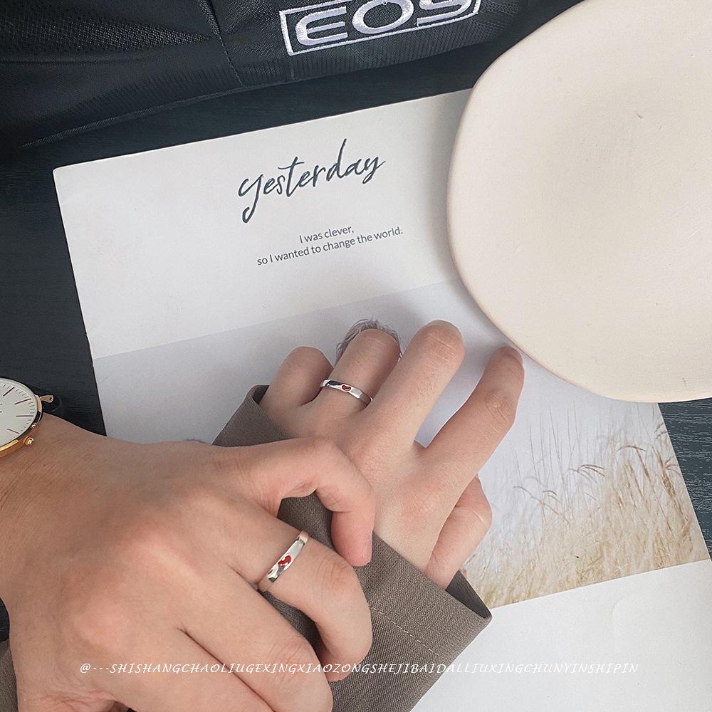 S925 Sterlingové stříbro Akáciové fazole Nastavitelné prsteny pro páry pro muže a ženy - Nadčasový design červených fazolí