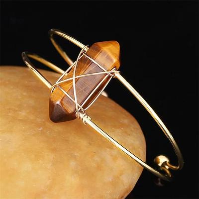 Natural Quartz Stone Healing Crystal Bracelet Hexagonal Wrapped Bangles for Womens Girls Ladies Accessories
