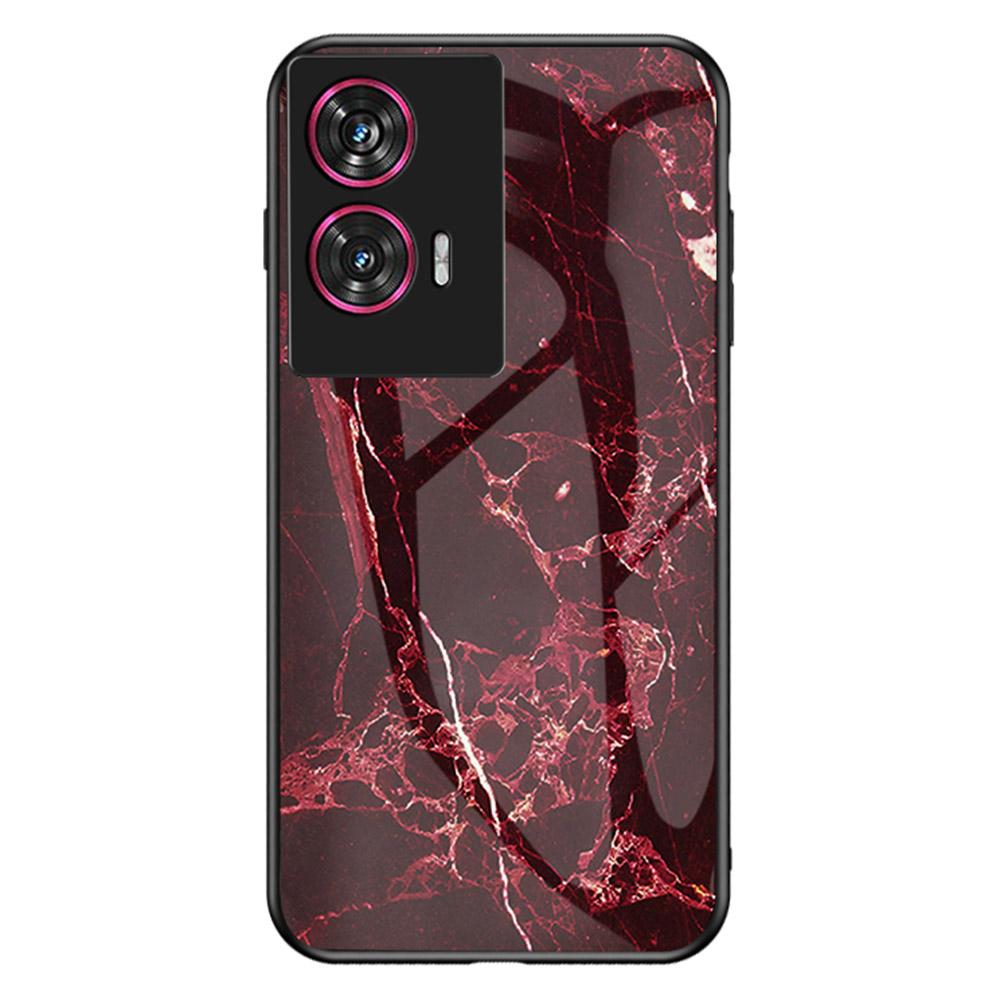 

For Motorola Edge 50 Fusion 5G Case Marble Pattern Tempered Glass+PC+TPU Protective Phone Cover Blood Red Marble