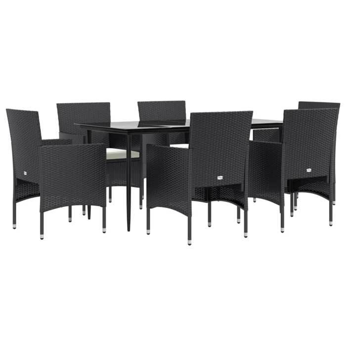 VidaXL Ensemble à manger de jardin avec coussins 7 pcs Noir, ensemble de salle à manger d'extérieur, table et chaise de 3156617
