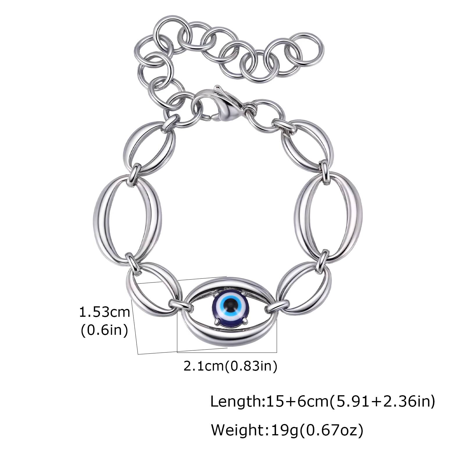 

Vnox Evil Eye Bracelet for Women, Gold Silver Color Stainless Steel Adjustable Length Chunky Oval Link Chain Bracelet Gifts