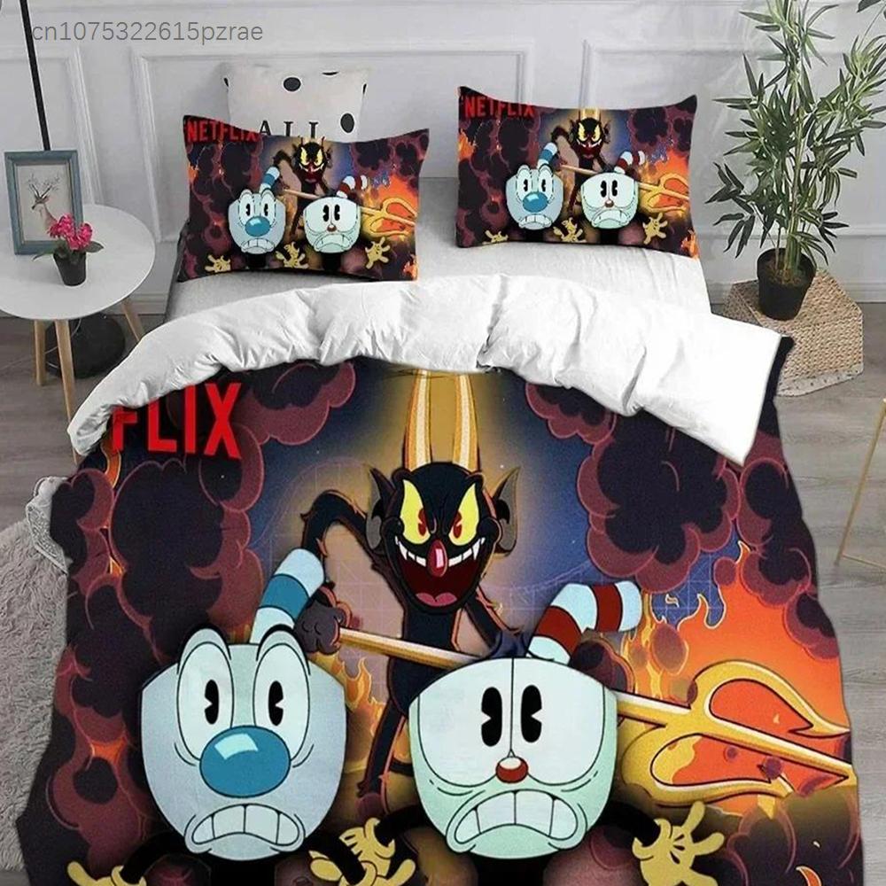 Tessuti per la Casa 3D Cartone Animato Cuphead Set Biancheria da Letto Stampato Con Federa Copripiumino Morbido Queen King Size Biancheria da Letto Casa