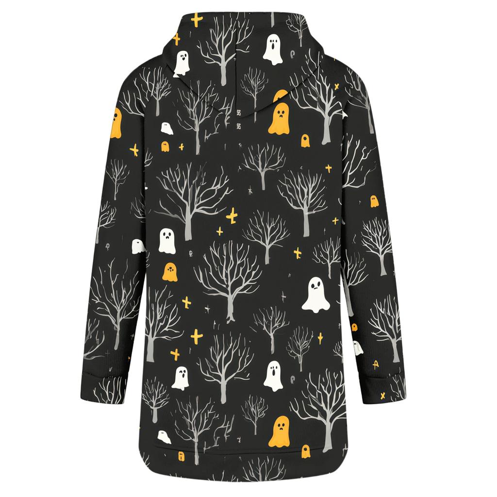 Women's Casual Long Sleeve Halloween Print Hoodie Pullover Top for Fall Festive Wear
