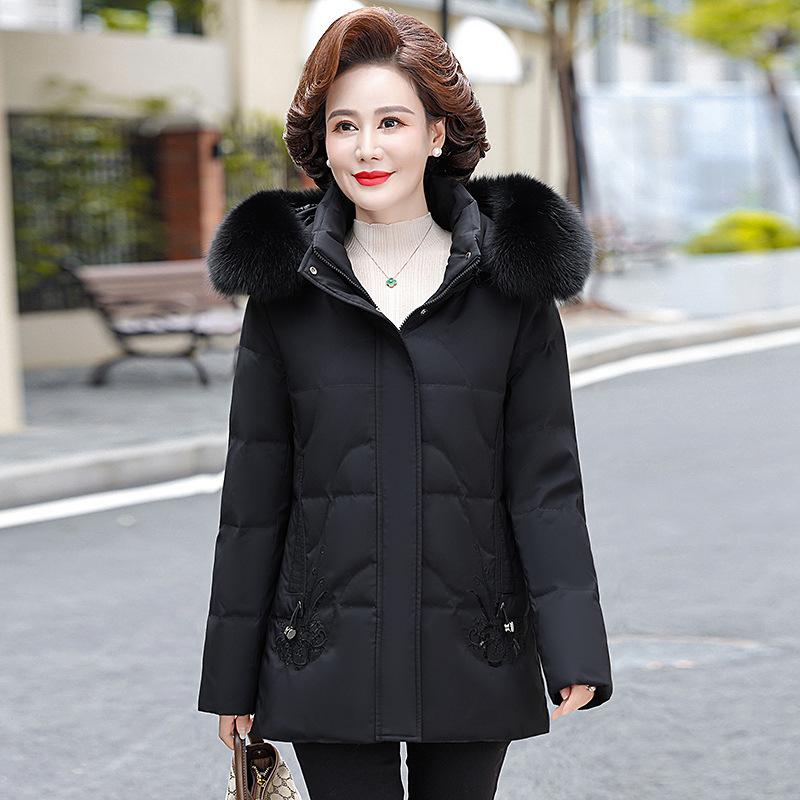 Down Jacket for Women, Winter New Style, Middle-aged and Elderly Mother's Wear, Thickened Mid-length Fox Fur Collar Jacket