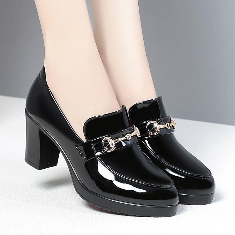 Fashion Deep Mouth High Heels Loafers Women 2025 Autumn Patent Leather Chunky Platform Pumps Woman Slip On Black Office Shoes Mary Janes