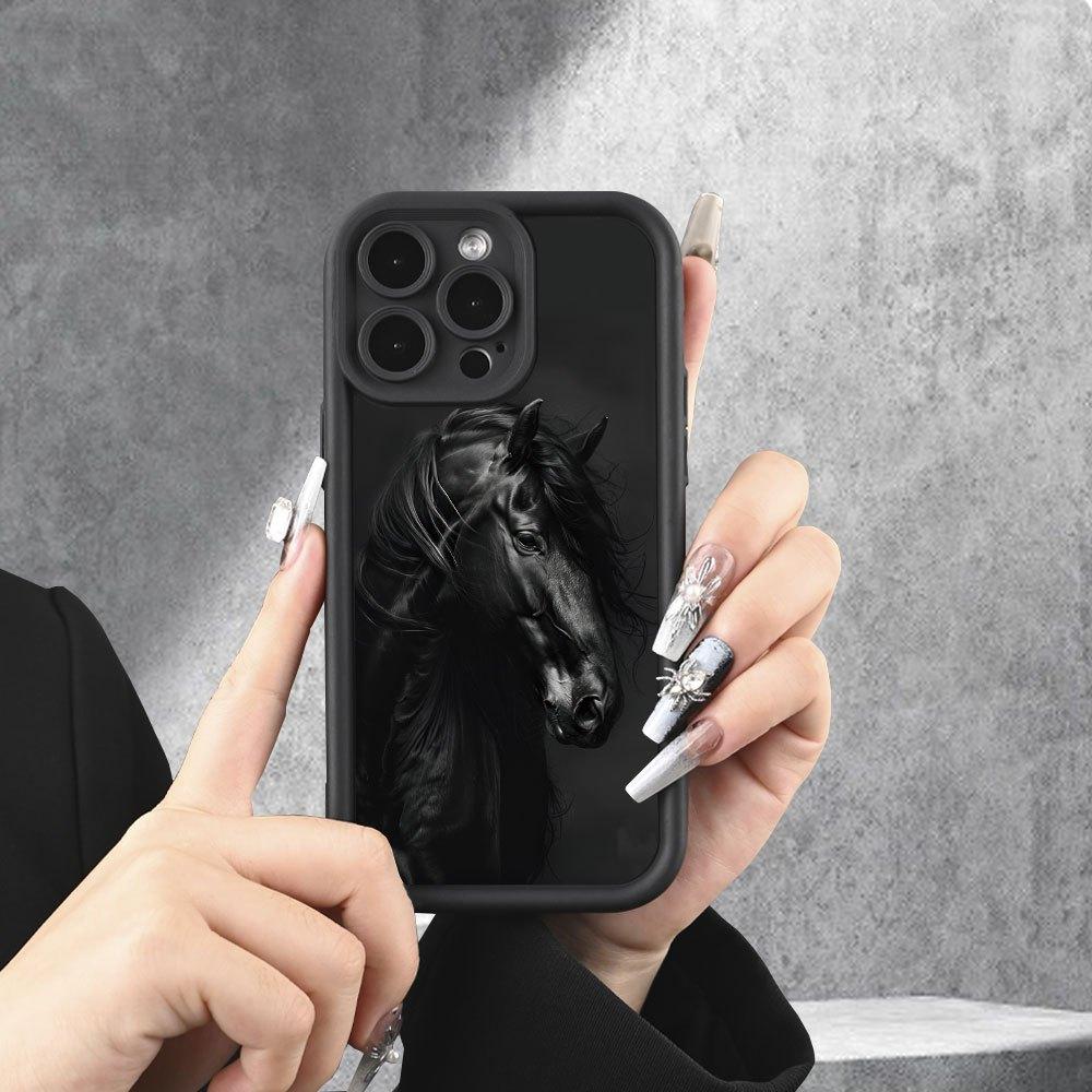 Black horse pattern aircraft phone case suitable for iPhone 17 16 15 14 13 12 11 Pro/ Max /Plus anti-fall and shockproof