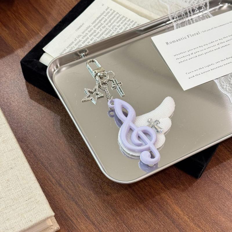 Y2K Trendy Harajuku Keychain Adorable Musical Note Wing Cross Star Key Ring Fashion Bag Pendant for Teen Girls Gift