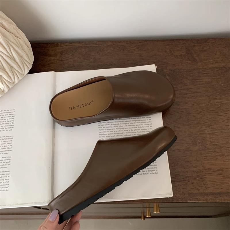 

2025 весна и лето новые простые нишевые простые полутапочки с круглым носком женские ретро туфли с толстой подошвой на одной педали muller 39 темно-коричневого