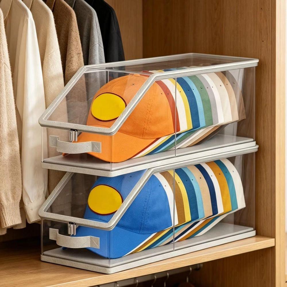 Scatola porta cappelli da baseball trasparente e pratica, contiene 12 cappelli, impilabile, antipolvere, organizer pieghevole per berretti, camera da letto