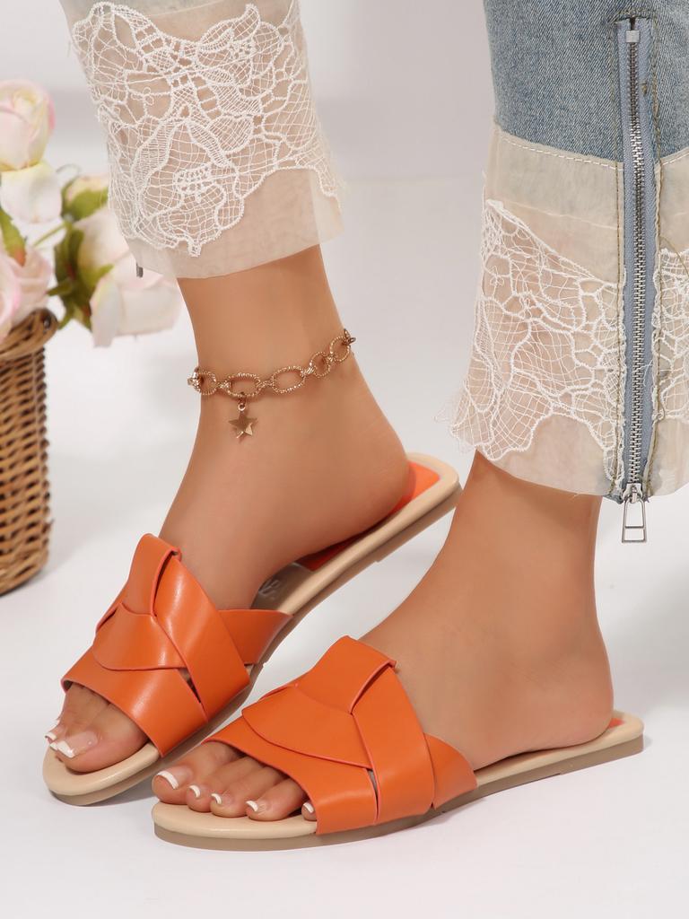 Flat Bottomed Indoor And Outdoor Slippers Cross Solid Color Plus Size Cool Slippers For Women