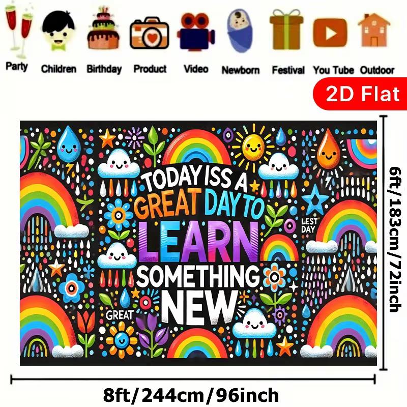 2D Flat Teacher Bulletin Board Backdrop, Colorful Inspirational Quote Photo Banner