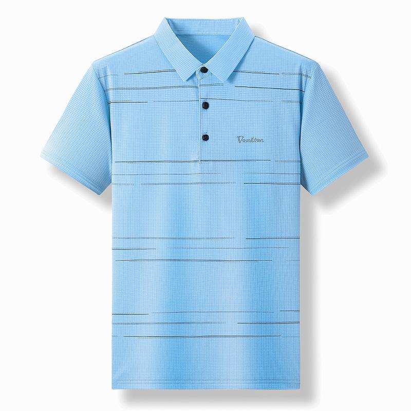 Premium Ice Striped Polo Shirt Short-Sleeved Men'S T-Shirt Loose Business Casual Lapel Ice Silk Top