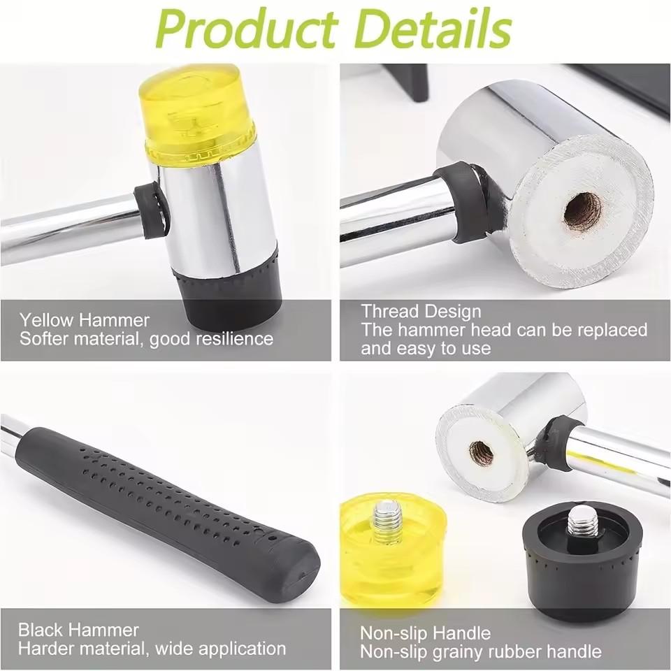 25/30/35/40/45mm Double-sided Rubber Hammer: Soft Plastic Hammer for Jewelry, Leather Crafts, Carpentry and Floor Installation