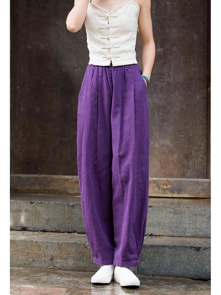 2025 Spring/Summer Women's Cotton Linen Slimming Lantern Pants - Sand Washed Loose Fit.