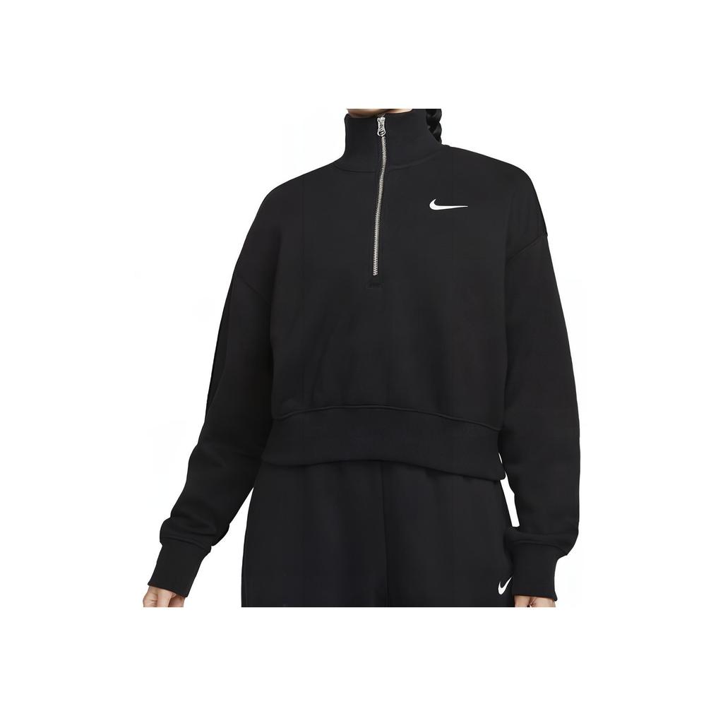 Nike Einfarbig Stehkragen Halb-Reißverschluss Lässiges Sport Langarm Sweatshirt Damen Oberteile Schwarz DQ5768-010