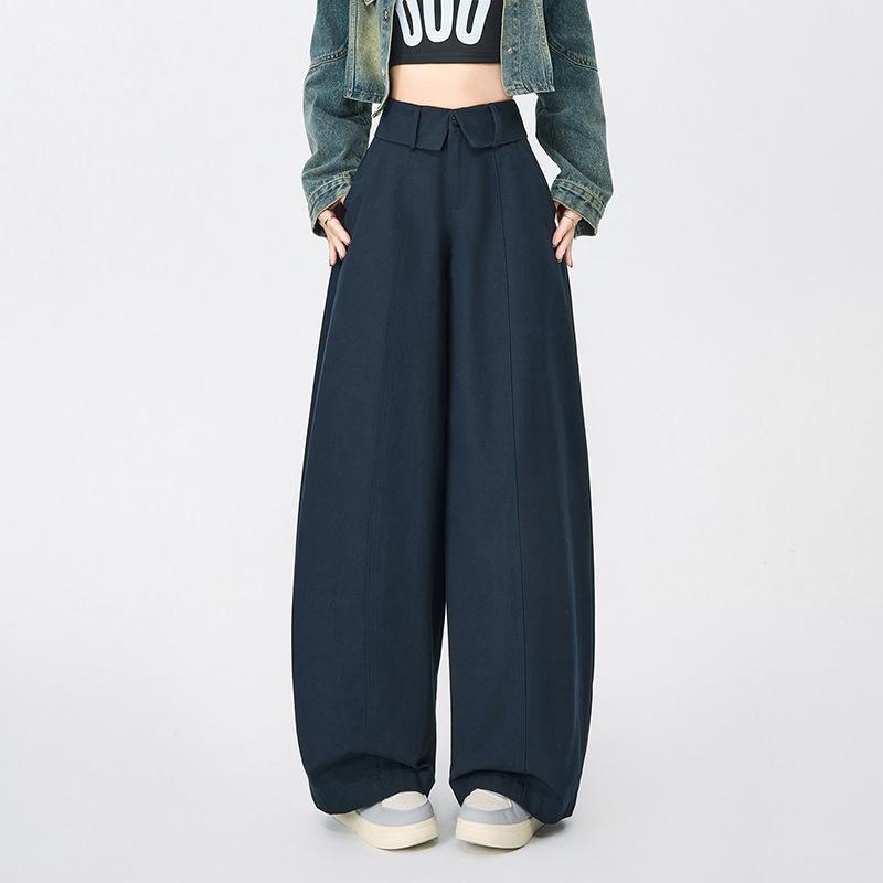 American-Style Ruffled Waistband Cargo Pants: 2026 Fashionable Slimming Women's Wide-Leg Balloon Pants for Spring/Summer