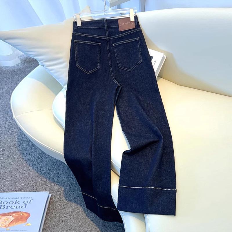 2024 Women's Petite Slimming Wide-Leg Jeans - Spring & Autumn Floor-Length Straight-Leg Pants