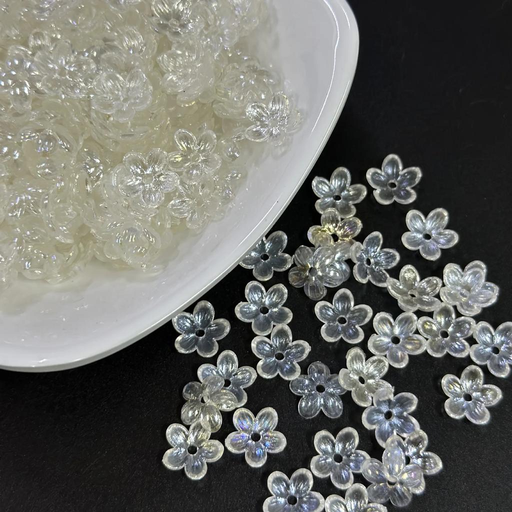 ZW18 100PCS 12mm Plating Petal Flower Beads Acrylic Frosted Handmade Minimalist Flower Bowknot Beads DIY Bracelet DIY Wholesale