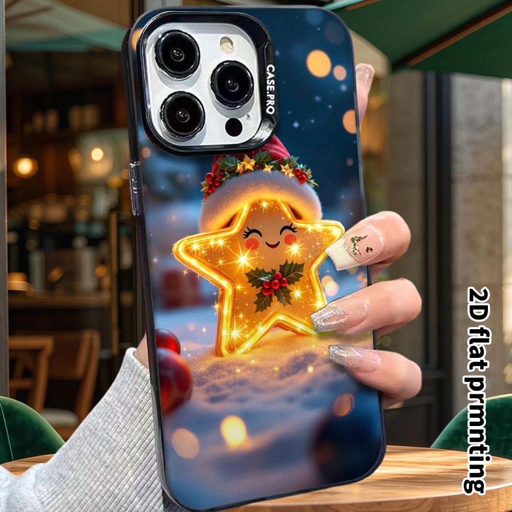 Phone Case: 2D Flat Design Suitable for iPhone 18 17 16 15 14 13 Pro, Colorful Silver Protective Case, Couple Style, Glowing Stars, Christmas and Hall