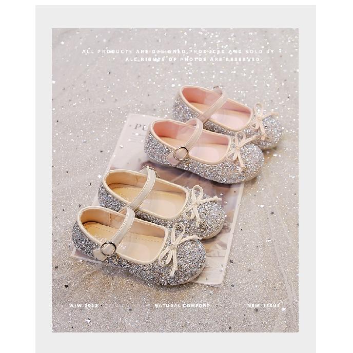 Girls' Rhinestone Crystal Princess Shoes2026Spring and Autumn Rhinestone Butterfly Cute Bow Solid Color Performance Shoes