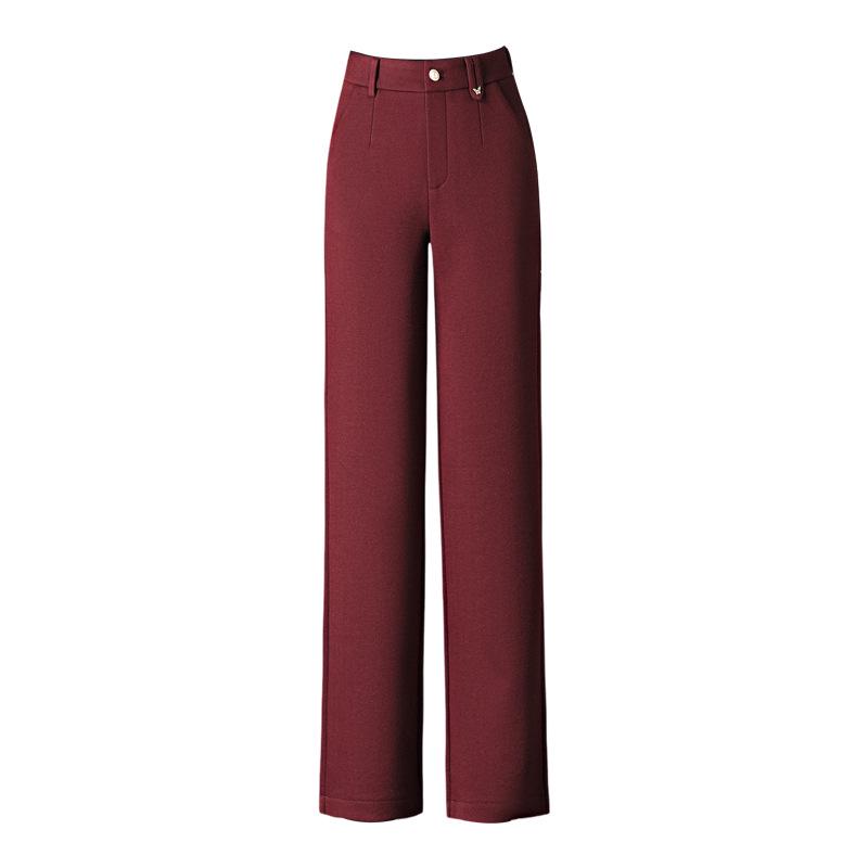 Women's High-Waist Acetate Wool Straight-Leg Pants: Warm, Velvet-Lined, for Autumn/Winter