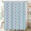 Blue White Geometric Shower Curtain with Floral Pattern for Bathroom Decorations Customizable Sizes Available On  Perf
