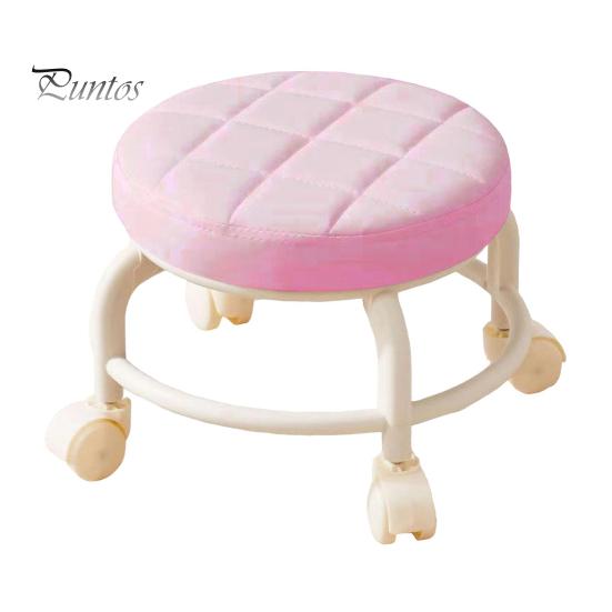 Low Rolling Stool with 360 Degrees Swivel Wheels Faux Leather Cushion Roller Seat Heavy Duty Rotating Mini Chair Seating Stool