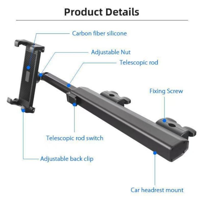 Car Seat Headrest Tablets Holder For 4.7 to 11inch Devices Featuring Adjustable Side Pull and Stable Mounting