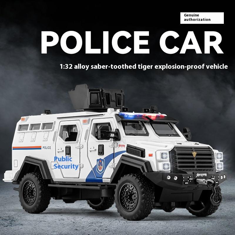Linyi Toy Car Light 1:32 Saber Toothed Tiger Armored Vehicle Off Road Police Alloy Metal Diecast Model Car Sound And Simulation Child Toy Car