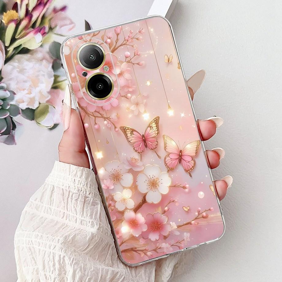 For Realme C67 4G 5G / Realme 12 Lite 4G Case RMX3782 RMX3890 Clear Soft TPU Cover Colorful Flower Cute Cartoon Cool Dragon Etui