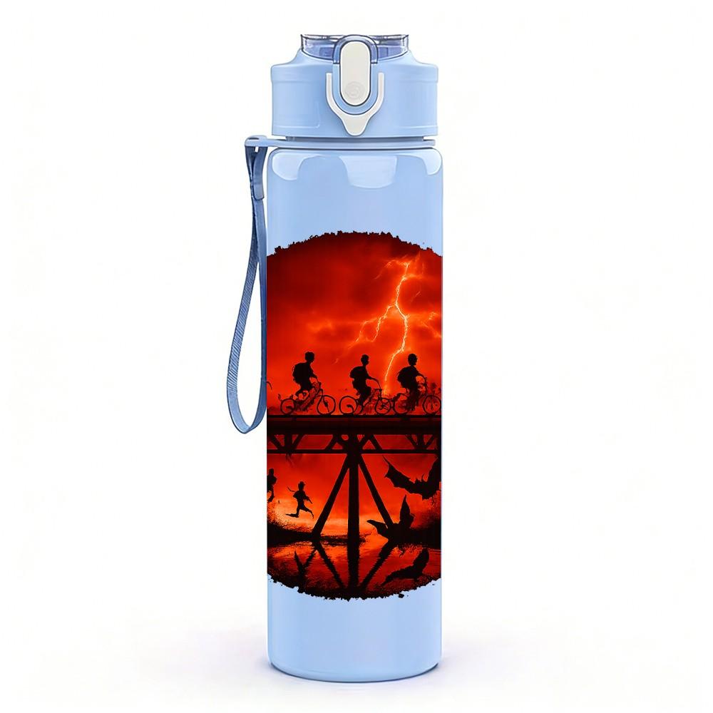 1PC Red Moon Landscape Art 750ml Color Plastic Sports Water Bottle Leakproof Flip Straw Lid Suitable for Sports Office Home Use